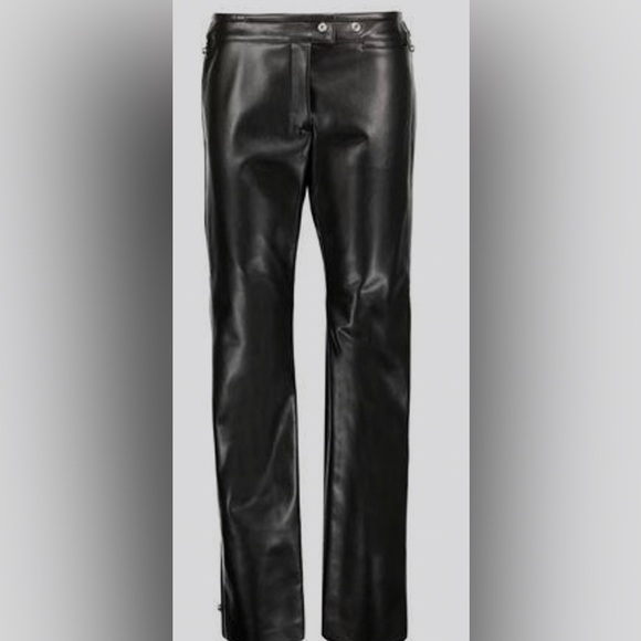 WOMAN SVANBORG EMBELLISHED FAUX LEATHER STRAIGHT-LEG PANTS BLACK - Picture 1 of 5
